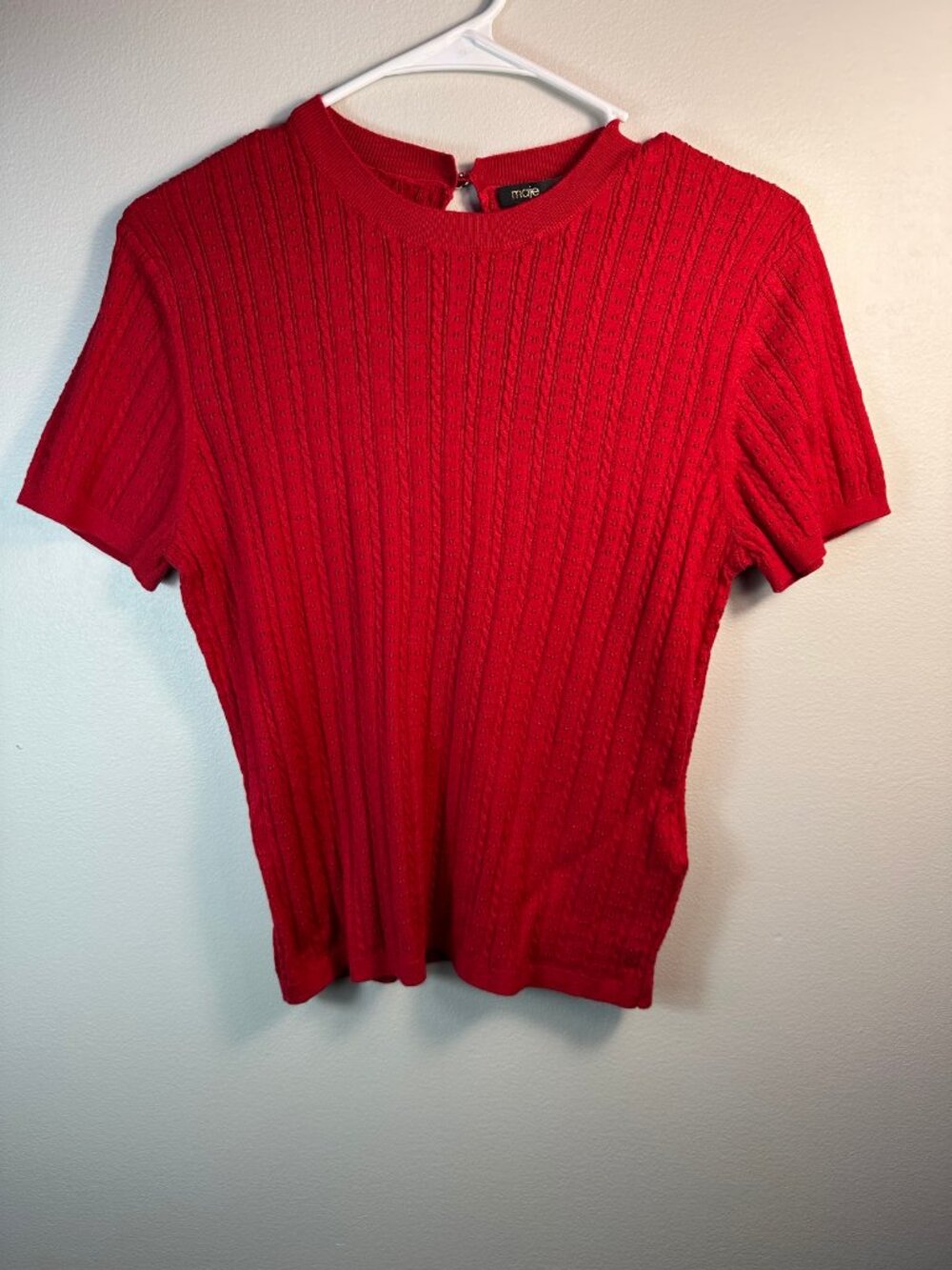 Maje Red Cable Knit Short Sleeve Top Size 1 NWT